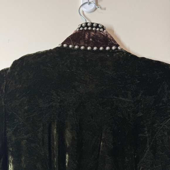 Vintage Double D Ranch Green Velvet Maxi Dress Western Pearl Snap Studded XS - Picture 12 of 16
